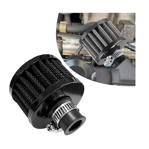 12mm Mini Air Filter, Universal Motor Cold Air Intake Filter Breather, Auto Turbo Vent Intake Filter Cleaner, Crankcase Breather Car Accessories for Motorcycle Engine Parts (Black) - color: Black