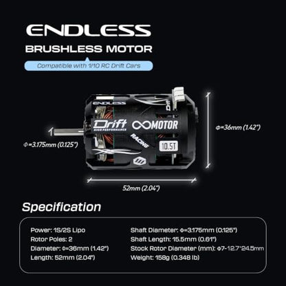 KWTRC Endless 540 Brushless Motor, High-Torque & High-Efficiency RC Motor, Heat-Resistant, Lightweight Design, Compatible with 1/10 RC Drift Cars, Race Cars (10.5T) - style: 10.5T