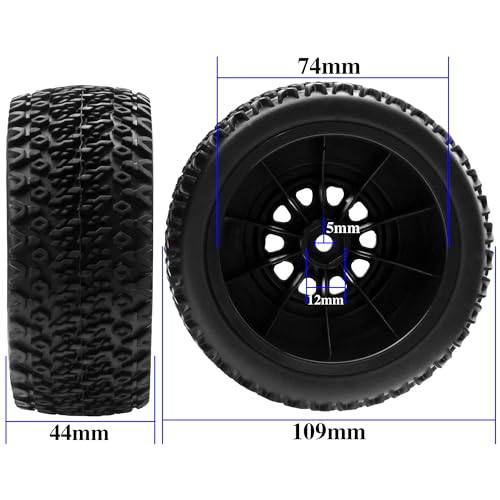 4PCS 1/10 Short Course Truck Tires & Wheels Plastic Rims OD109mm Compatible with Traxxas Slash 2WD/4WD Losi Tenacity HPI Redcat Blackout Tamiya Kyosho 1/10 RC Short Course Truck,10-Holes