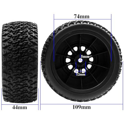 4PCS 1/10 Short Course Truck Tires & Wheels Plastic Rims OD109mm Compatible with Traxxas Slash 2WD/4WD Losi Tenacity HPI Redcat Blackout Tamiya Kyosho 1/10 RC Short Course Truck,10-Holes