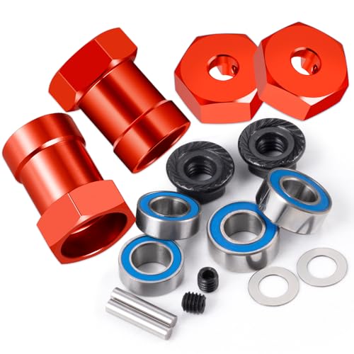 Aluminum Alloy Wheel Hex Hubs Adapter 12mm RC Hex Combiner, Red | With Bearing, For 1/10 Tamiya DT03T RC Car, Upgrade Accessories - color: Red
