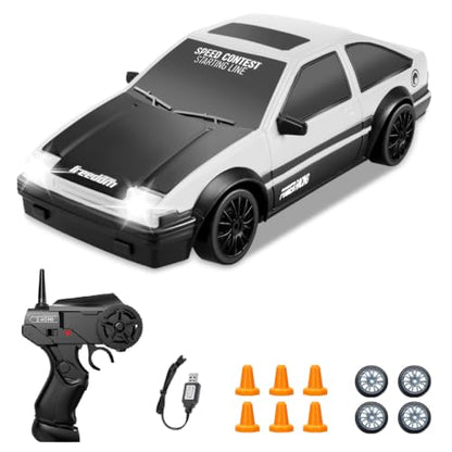 RC Drift Car 1/24 2.4GHz Remote Control Cars, 4WD High Speed Drift RC Cars with Cool LED Lights, Extra Drifting Tires Racing Toys Car for Kids Boys Girls Adults (White) - color: B.white