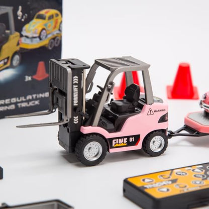 1/64 Scale Mini RC Forklift Truck, 2.4GHz Fully Functional Remote Control Truck Model with Wireless Controller, Cargo Hook, Forks and Pallet, RC Vehicle Toy for Adults - color: Pink/Upgraded Version