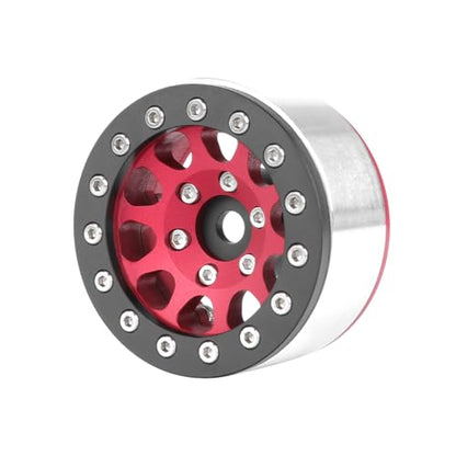 4PCS 1.55 Inch Aluminum Alloy Metal 10Holes Beadlock Wheel Rim Hubs Replacement Accessory for Tamiya AX90069 D90 TF2 CC01 CC02 1/10 RC Crawler Car Upgrade Parts (Black Red) - color: Black Red