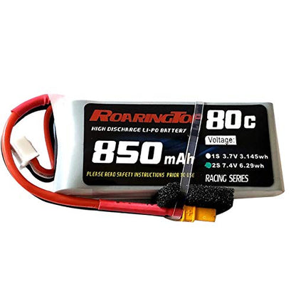 RoaringTop LiPo Battery Pack 80C 850mAh 2S 7.4V with XT30 Plug for RC Car Boat Truck Heli Airplane