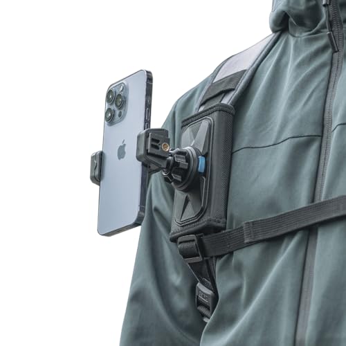 Backpack Mount Bag Shoulder Strap Clip Holder Attachment Compatible with iPhone 17/16/15 Pro Max/15/14/13/12, Samsung and More Phones (Black-01)