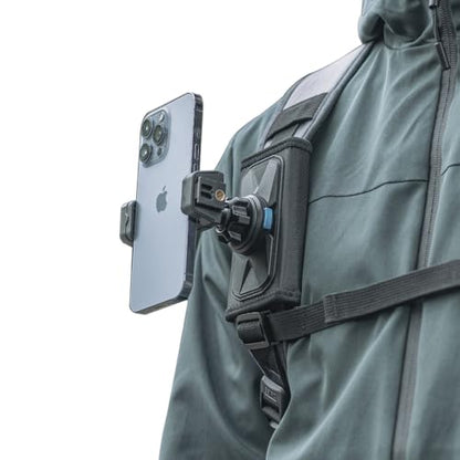Backpack Mount Bag Shoulder Strap Clip Holder Attachment Compatible with iPhone 17/16/15 Pro Max/15/14/13/12, Samsung and More Phones (Black-01)