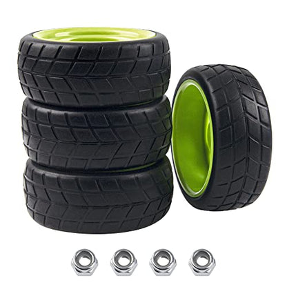 5-Spoke 12mm Hex Hub Wheel Rims & Rubber Tires Compatible with HSP Tamiya HPI Kyosho 1/10 On-Road Touring Car,WLtoys 1/14 144001 Traxxas 1/16 Slash RC 1/18 A959B Buggy (Green)