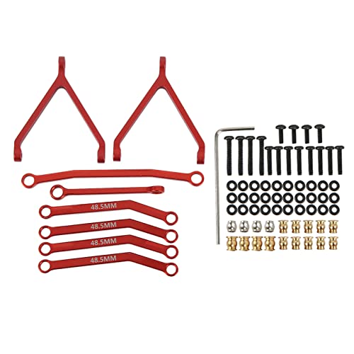 RC Metal Chassis Pull Rods Steering Rods Suspension Links Set, Aluminum Alloy Upgrade Parts for FMS FCX24 1/24 RC Crawler Car with High Strength Lightweight Design (Red) - color: Red