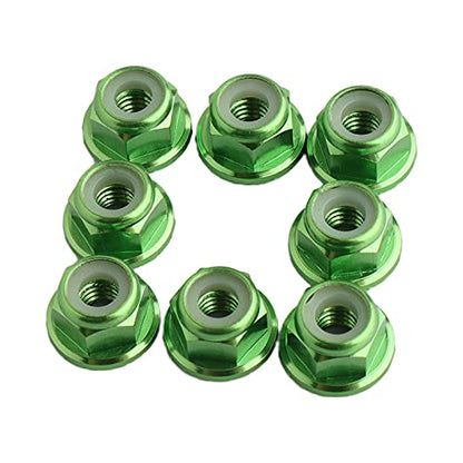 8PCS Flange M4 Lock Nuts Serrated Nylon Self-Tightening Aluminum M4 Wheel Hardware for Axial HPI TLR ECX Model RC Car Vehicles Upgraded Replacement Parts (Green) - color: Green
