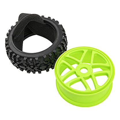 17mm Hub 4.52''OD Rubber Tires & Plastic Wheel Rim with Foam Compatible with 1/8 Scale Arrma Python HSP Redcat Kyosho ExceedRC Traxxas Losi HPI XTR Badlands Off-Road RC Buggy (Green)