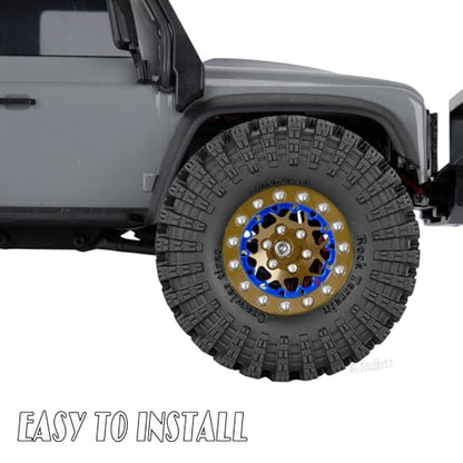 RC 1.3" Beadlock Wheel Tires Set/RC Wheels and Rim for 1/18 1/24 Trx4m SCX24 FCX24 RC Crawler Car,Aluminum 1.3 Wheel Rim Soft Rubber Tires w/Wheels Ring,Brown - color: Brown- (Wheel Tires)