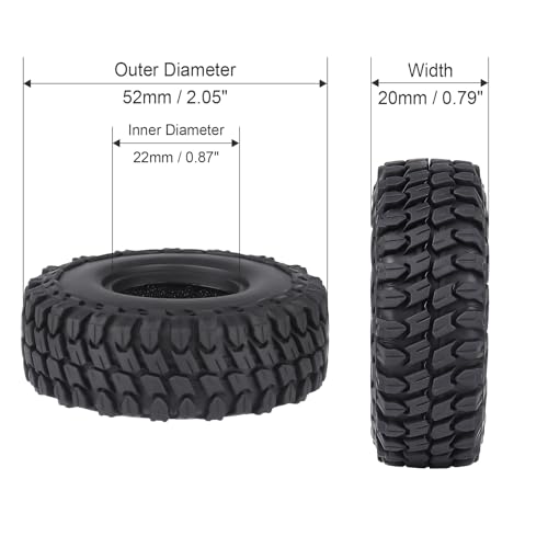 Hobbypark Soft Rubber SCX24 Tires 1.0 Rock Crawler for 1/18 TRX4M Axial SCX24 Gladiator Bronco C10 JLU Deadbolt B17 Betty 1/18 1/24 RC Crawler Car, 4PCS (52x20mm) - style: Type D