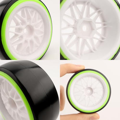 1/10 Hard Plastic RC Drift Tires - 12mm Hex Hub On-Road Touring Racing Wheels Set for HSP Tamiya HPI Kyosho Redcat ExceedRC WLtoys 144001 On-Road Drifting Drift Cars - color: Green