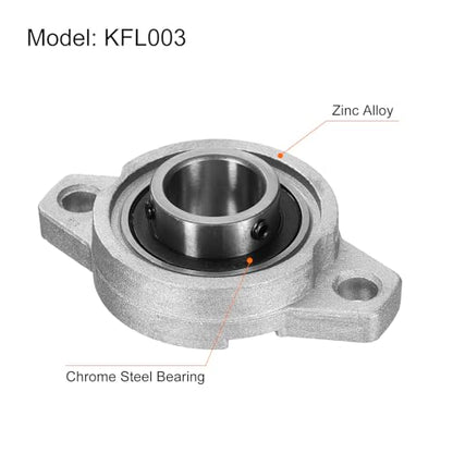uxcell 2pcs KFL003 Pillow Block Bearings 17mm Bore Bearing Units Zinc Alloy Flange Mounted Bearing Housing, P6(ABEC3) - size: KFL003