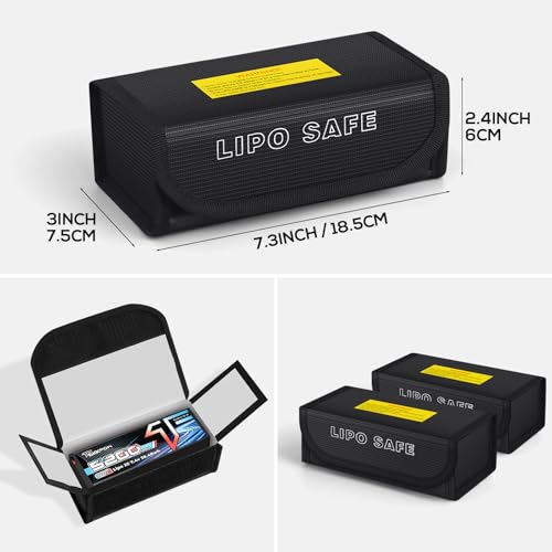 PAWBOSE 2pcs Lipo Battery Bag, Fireproof Lipo Guard Safe Box, 185x75x60mm Explosionproof Small Charging Case for rc Storage, Lithium ion and Travel Protection