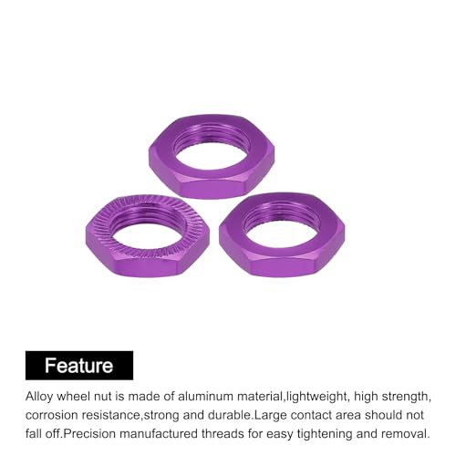 MECCANIXITY Aluminum 17mm RC Wheel Nut Thread M12x1.0mm Hex Wheel Nuts RC Wheel Nut for 1/8 RC Model Car Trucks Off Road Car Upgraded Parts Pack of 4(Purple) - color: Purple