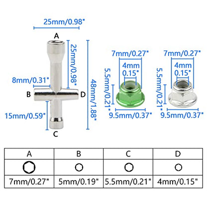 16pcs M4 Lock Nuts Set for 1/10 RC Car - Green Aluminum & Silver Steel with Hex Driver | RC Tool Kit & Nut Driver for Traxxas Axial Tamiya Wheel Replacement - color: Green & Silver
