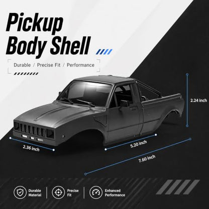 1/24 RC Crawler Hard Body Shell with Bed Rack, ABS Plastic Pickup Truck Body Shell Replacement Compatible with Axial SCX24 C10 Bronco Wrangler Base Camp 4Runner, Black