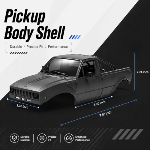 1/24 RC Crawler Hard Body Shell with Bed Rack, ABS Plastic Pickup Truck Body Shell Replacement Compatible with Axial SCX24 C10 Bronco Wrangler Base Camp 4Runner, Black