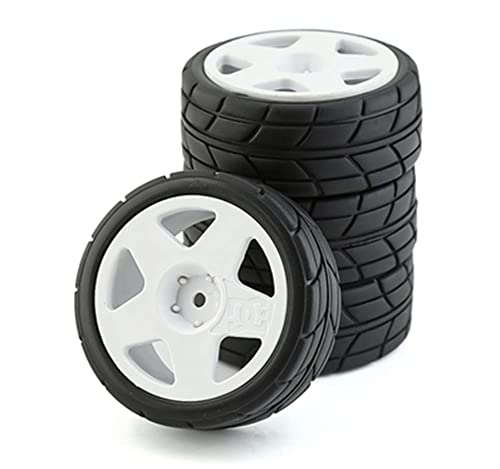 4PCS RC 1/10 On-Road Tires 65mm RC Rubber Tires w/Plastic Wheel Rim 12mm Hex Fit for 1/10 RC On-Road Rally Car HPI Tamiya TT01 TT02 Kyosho Wltoys 144001 - color: White 6