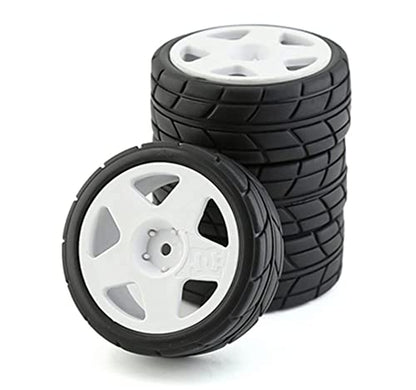 4PCS RC 1/10 On-Road Tires 65mm RC Rubber Tires w/Plastic Wheel Rim 12mm Hex Fit for 1/10 RC On-Road Rally Car HPI Tamiya TT01 TT02 Kyosho Wltoys 144001 - color: White 6