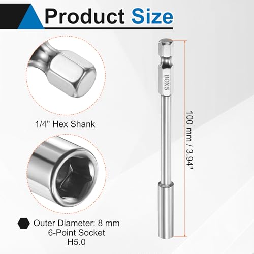 HARFINGTON 3pcs Nut Driver Drill Bit 5mm Metric Socket 1/4" Hex Shank 3.94" (100mm) Long 6-Point Socket Quick Change CR-V Steel Bolt Setters for Power Drill Driver - size: 5mm