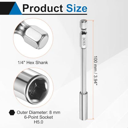 HARFINGTON 3pcs Nut Driver Drill Bit 5mm Metric Socket 1/4" Hex Shank 3.94" (100mm) Long 6-Point Socket Quick Change CR-V Steel Bolt Setters for Power Drill Driver - size: 5mm