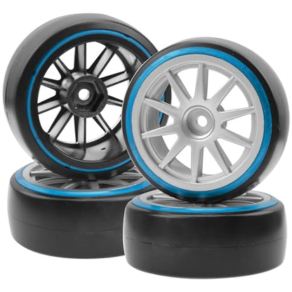 1/10 RC Hard Plastic Drift Tires & Wheel Rims 12mm Hex 10-Spoke Compatible with HSP HPI Tamiya TT01 TT02 Kyosho Traxxas 4-Tec 2.0 Himoto Redcat Racing 1/10 On-Road RC Drift Drifting Car