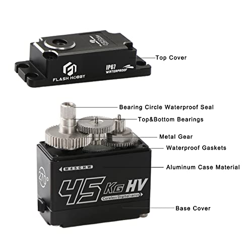 45KG Coreless Servo 8.4V High Torque Full Metal Gear Servo, IP67 Waterproof Steering RC Servo with Control Angle 270° for 1/10 Scale RC Cars, RC Crawler, Trucks & Robot Parts (45KG) - style: 45KG