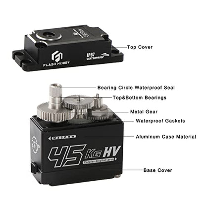 45KG Coreless Servo 8.4V High Torque Full Metal Gear Servo, IP67 Waterproof Steering RC Servo with Control Angle 270° for 1/10 Scale RC Cars, RC Crawler, Trucks & Robot Parts (45KG) - style: 45KG