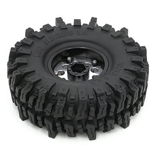 HOBBYSOUL 1.9 Crawler Tires and Wheels 120mm Soft Sticky 1.9 Mud Slingers Tires & 1.9 Beadlock Wheels Silver Rim for 1/10 RC Crawler Traxxas TRX4 Axial SCX10, (4 Pack) - color: Silver