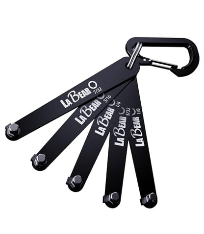 5-Piece SAE Low Profile Offset Allen Wrench Set, 1/8"-1/4" | 90° right-angle hex keys, S2 steel tips, compact short-arm design, carabiner holder, bike electronics repair - size: SAE HEX