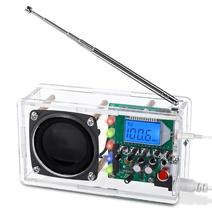 FM Radio Kit, ICSTATION DIY Radio Soldering Kit with LED Flashing Lights FM 76-108MHz LCD Display Soldering Project Radio with Headphone Jack for Adults Electronics Enthusiasts College Education