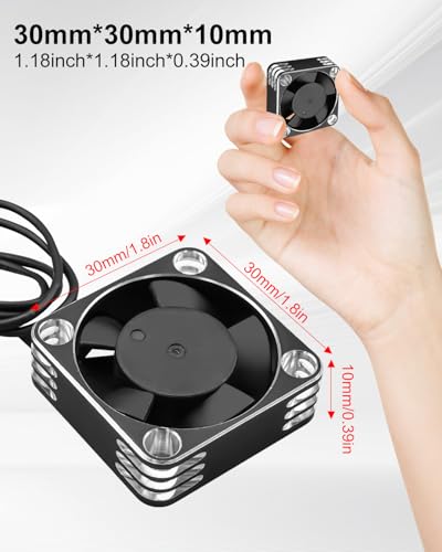 30mm 28000RPM RC Car Motor Cooling Fan Heatsink | for 1/8 and 1/10 Scale RC Cars 540 550 Brushless Motor, Black+Silver, 2PCS