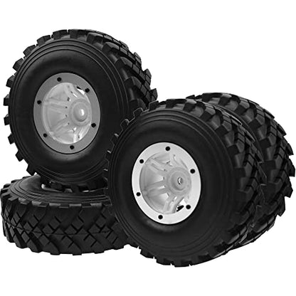 2.2" Rubber Tires Inflatable OD128mm & 12mm Hex Hub Plastic Beadlock Wheel Rims Super Grip Tyers Compatible with 1/10 Axial Tamiya Redcat RC Crawlers Truck (Silver)
