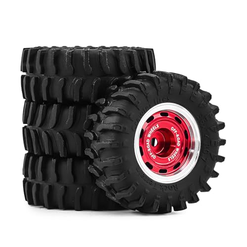 0.7 Inch RC Crawler Tires and Wheels Set 36×14mm for 1/30 Scale Axial SCX30 (Red) - color: Red