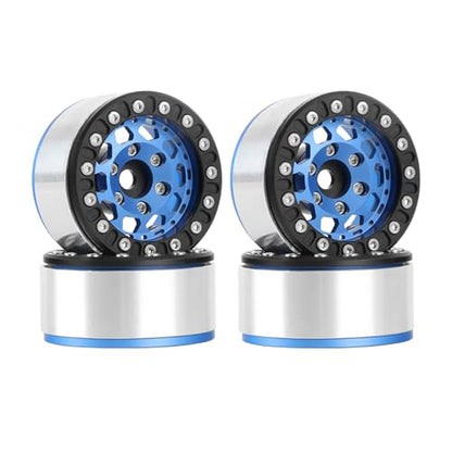 4PCS 1.55 Inch Aluminum Alloy Metal 10Holes Beadlock Wheel Rim Hubs Replacement Accessory for Tamiya AX90069 D90 TF2 CC01 CC02 1/10 RC Crawler Car Upgrade Parts(B-Black Blue) - color: B-Black Blue