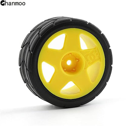 1/10 RC Racing Rally Car Tires Rubber Carnival Tyres and Wheels Rims 12mm Hex for 1/10 RC On Road Car Tamiya HPI Kyosho WRC Claw 43 Ken Block Fiesta TT02 XV01 4PCS (3*Yellow and 1*Black B) - color: 3*yellow and 1*black B