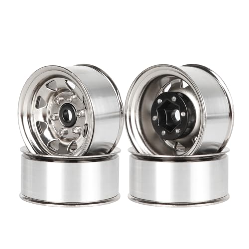 4PCS 1.55 inch Aluminum Metal Beadlock Wheels Rim and 95mm Rubber Tires Set Replacement for 1/10 RC Crawler Car for D90 TF2 Tamiya CC01 CC02 LC70 JIMNY Axial AX90069 Upgrade Parts(Silver) - color: Silver