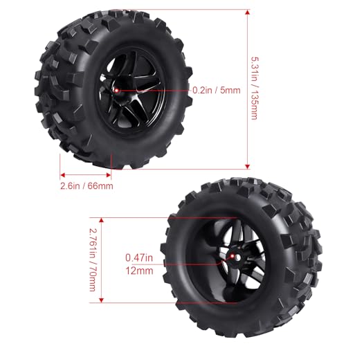 Hobbypark (4-Pack) RC Truck 2.8" Tires & Wheels Rims with Foam Inserts 12mm Hex Hub for 1/10 Electric/Nitro Power Off Road Monster