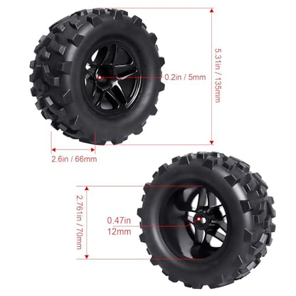 Hobbypark (4-Pack) RC Truck 2.8" Tires & Wheels Rims with Foam Inserts 12mm Hex Hub for 1/10 Electric/Nitro Power Off Road Monster