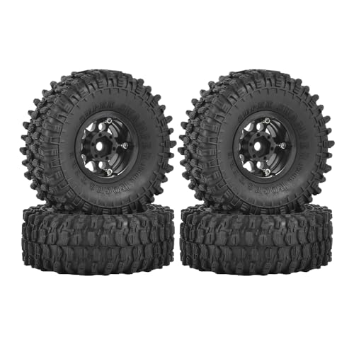 4PCS 1.55 inch Aluminum Metal Beadlock Wheels Rim and 95mm All Terrain Rubber Tires for 1/10 1/12 RC Rock Crawler Car for Axial AX90069 D90 TF2 Tamiya LC70 JIMNY UTB18(5Spoke,Black) - color: 5spoke,black