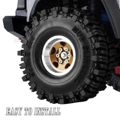 1.0 Beadlock Wheels and Tires for RC Crawler Car 1/18 TRX4M,1/24 SCX24,RC Off Road Buggy Rally Truck Wheels and Tires,RC Aluminium 1.0 in Rims and Rubber Tires w/Sponge,Bronze - color: Bronze - (1.0 in Beadlock Wheels)