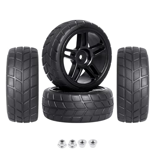HobbyPark Glued 1/10 On-Road RC Touring Tires and Wheels Set for 1/18 Traxxas Latrax Teton 4 Tec 2.0 3.0 Tamiya TT02 TT01 Brushless (4-Pack) (Color B) - color: Color B