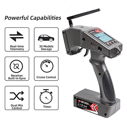 Radiolink RC6GS V3 RC Transmitter, R7FG Gyro Receiver and Brushed Cool 9030 ESC Combo, 7 Channels 2.4GHz Surface Remote Controller 90A ESC/BEC, 30 Models Strorage for Crawler, Buggy, Car, Boat