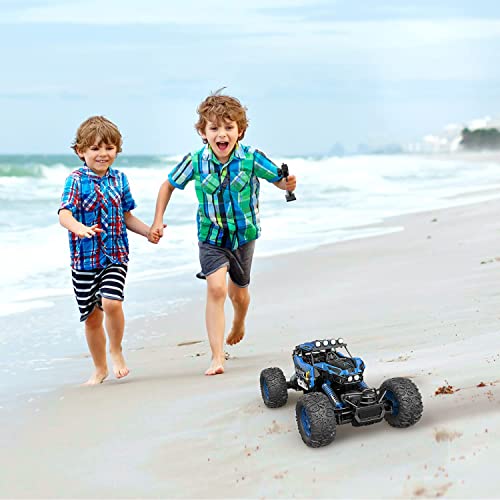 CROBOLL 1/12 Remote Control Car,4WD RC Monster Truck, Rock Crawler Toy | Upgraded Lifting Function, Gifts for Boys, All Terrain RC Truck, Blue Monster Truck, 2 Batteries, 60 Min Play - color: Blue