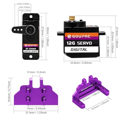 RC Micro Digital Servo for Axial SCX24 Upgrade & Servo Mount & Servo Horn - color: Purple Mount