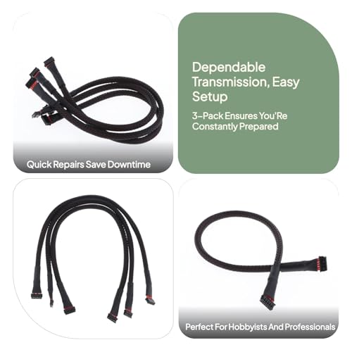 DYNWAVE Brushless Motor Sensor Wire 250mm (9.84 Inch) for 1:10 RC Car Buggy Truck Model – Silicone Cable with Protective Sheathing – Pack of 3