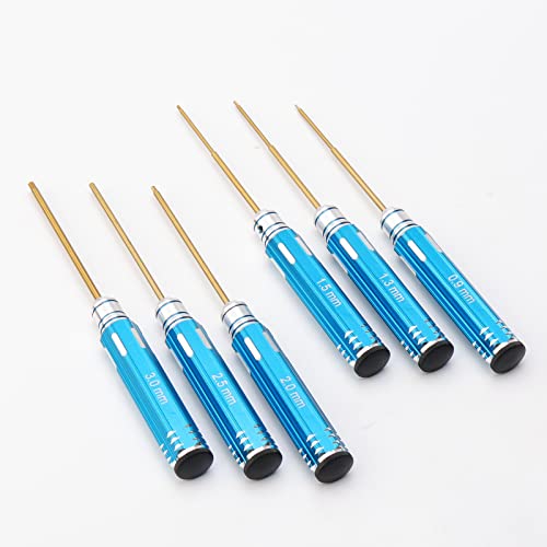 8pcs RC Hex Screw Driver Set & Cross Wrench & 17mm Nut Driver, 0.9mm 1.3mm 1.5mm 2.0mm 2.5mm 3.0mm Titanium Hexagon Screwdrivers Tool for RC Car Quadcopter Multi-Axis FPV Racing Drone, Blue